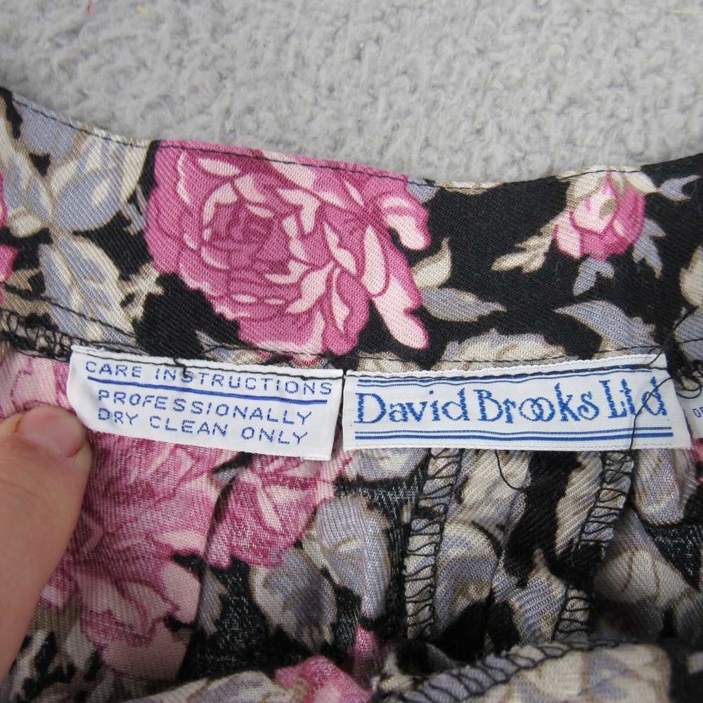 David Brooks Ltd Vintage Floral Rose Midi Skirt Black Pink Grey Size 16‎ A-Line - Picture 3 of 7